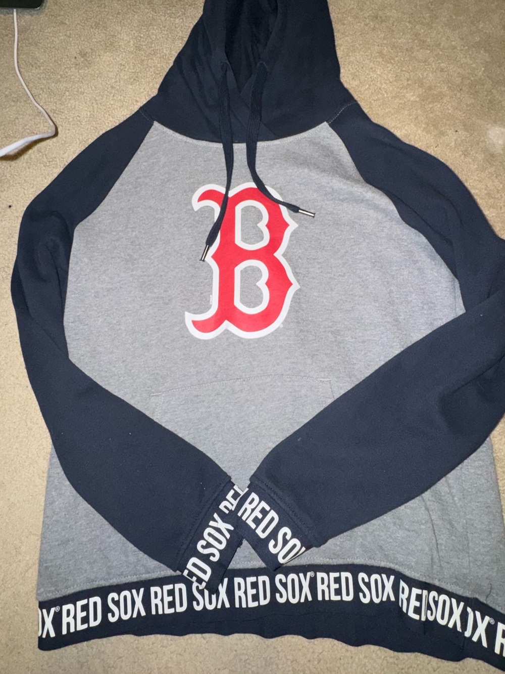MLB Red Sox Gray and Navy Raglan Hoodie